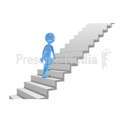 Glass Stick Figure Walking Up Stairs - 3D Figures - Great Clipart for Presentations - www.PresenterMedia.com