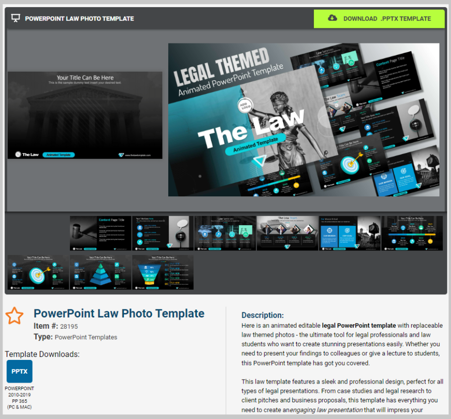 A screenshot of a PresenterMedia PowerPoint template close up page.