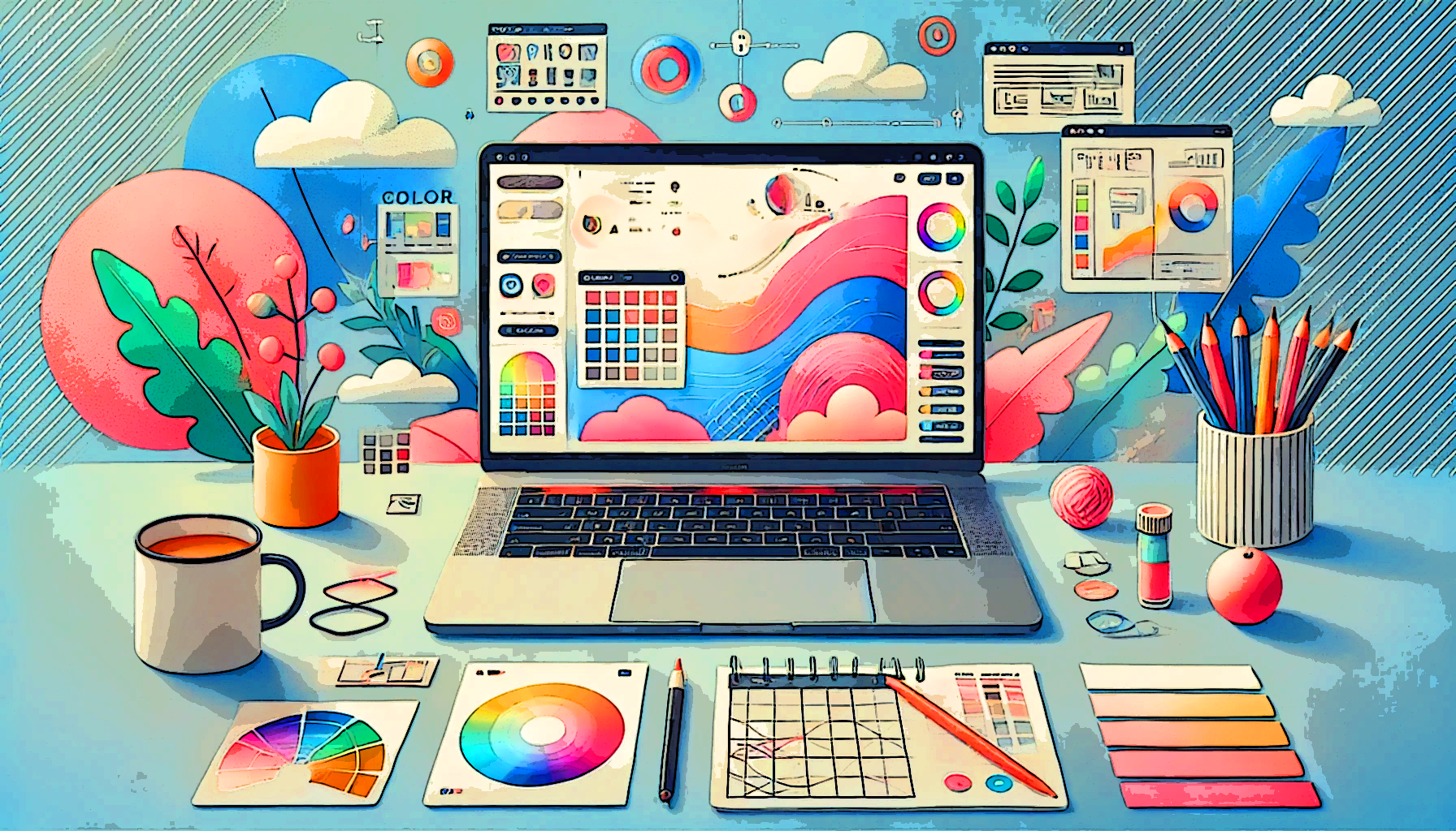 design collage with computer and design tools